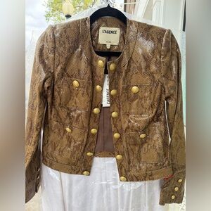 L'AGENCE Women's Brown Snakeskin-Print Leather Jacket